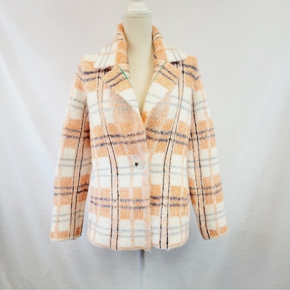 Soft Surroundings  Briony Soft Orange Plaid Sweater Jacket size small - Picture 3 of 9